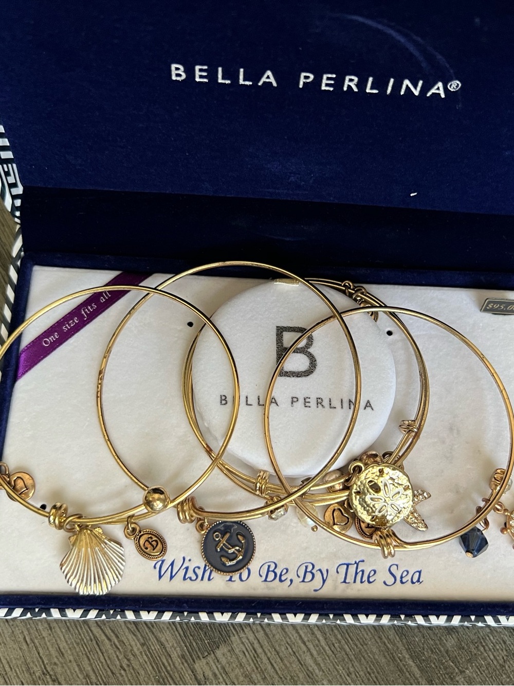 Bella Perlina Gold Charm Bangle Bracelet Set - Sea-Inspired